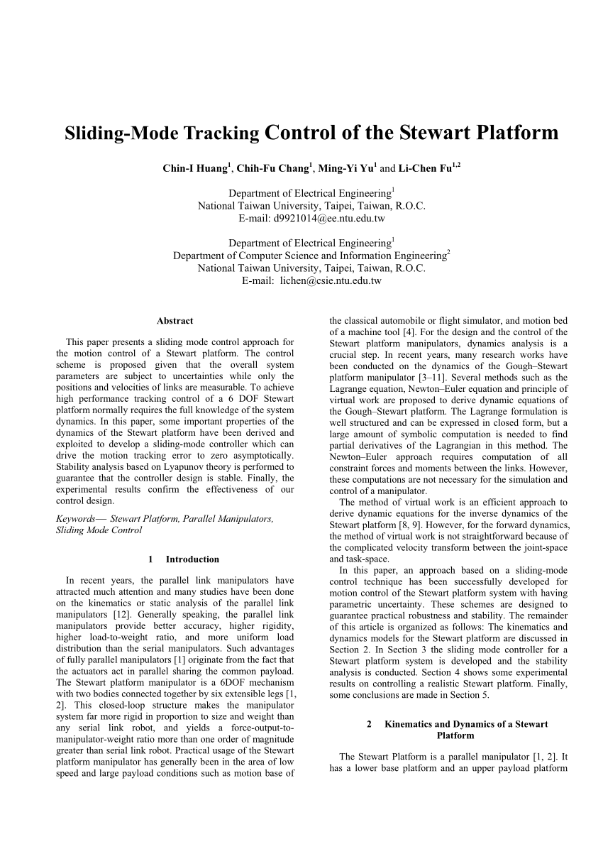 Pdf Sliding Mode Tracking Control Of The Stewart Platform