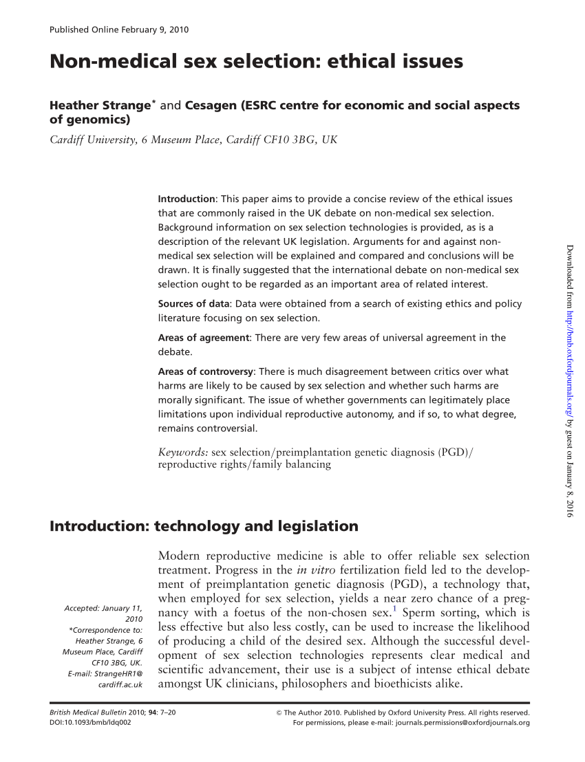 PDF) Non-medical sex selection: Ethical issues