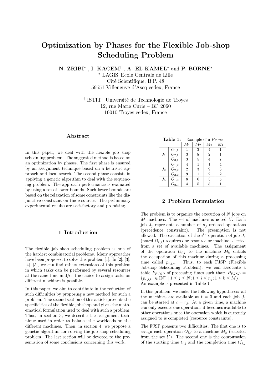 Pdf Optimization By Phases For The Flexible Job Shop Scheduling Problem