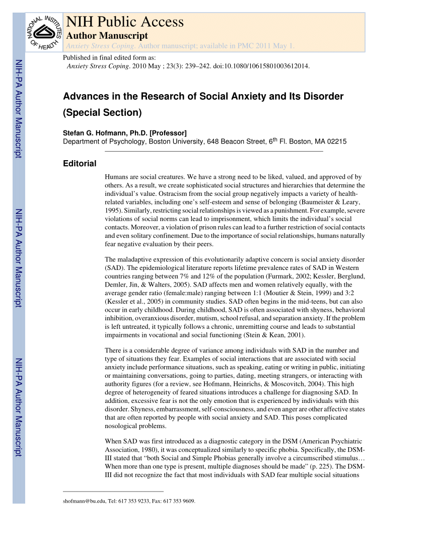 social anxiety research paper topics