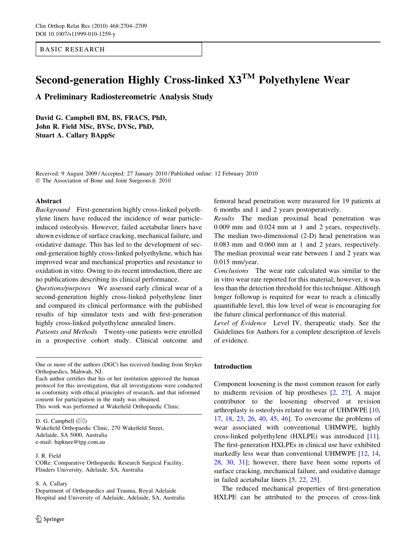 Highly Cross Linked Polyethylene In Total Hip Arthroplasty In Patients Younger Than 50 Years With Osteonecrosis Of The Femoral Head A Minimum Of 10 Years Of Follow Up The Journal Of Arthroplasty