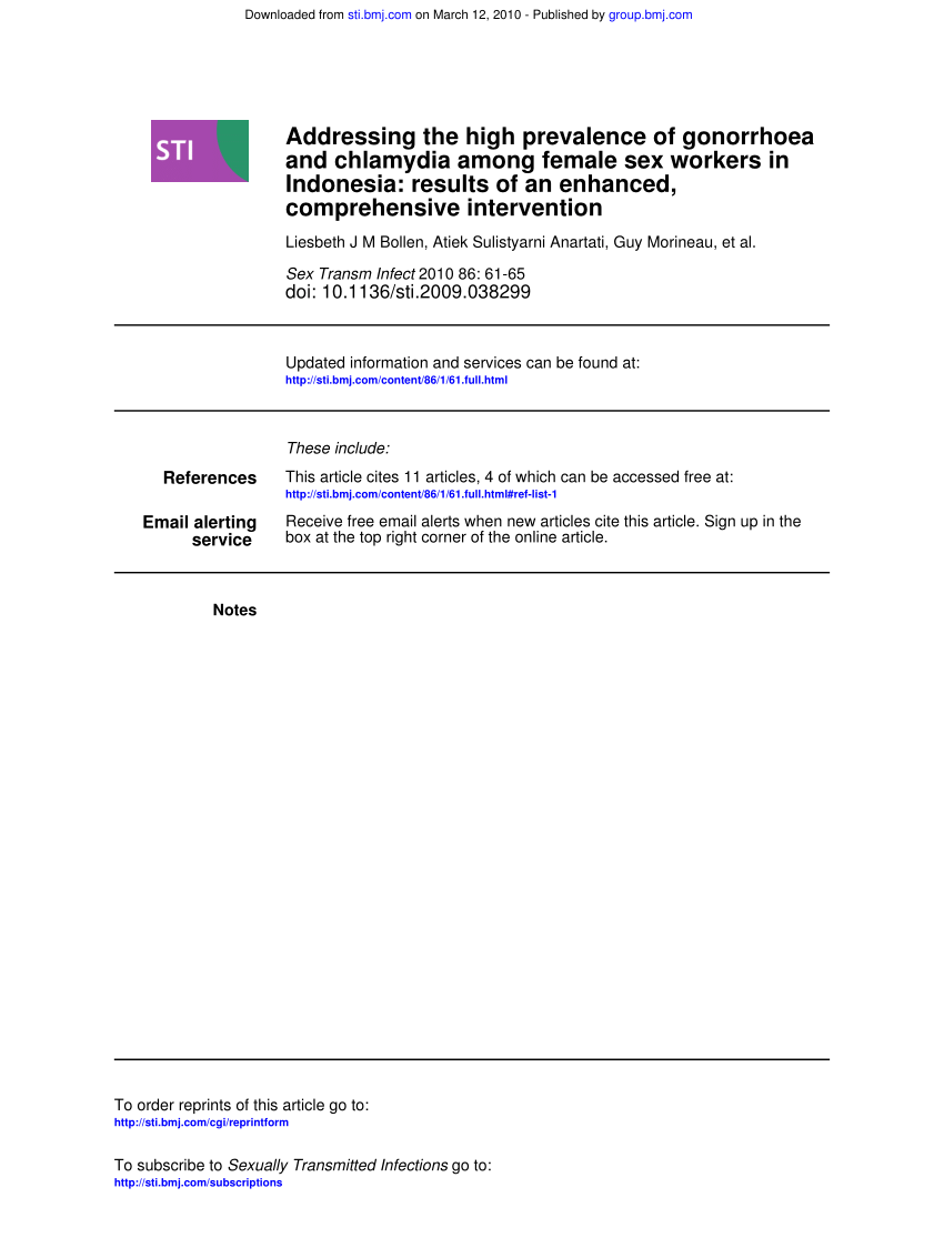 PDF) Addressing the high prevalence of gonorrhoea and chlamydia among  female sex workers in Indonesia: Results of an enhanced, comprehensive  intervention