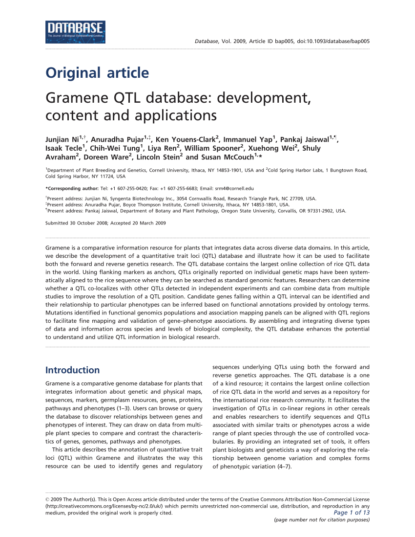 (PDF) Gramene QTL database: Development, content and applications