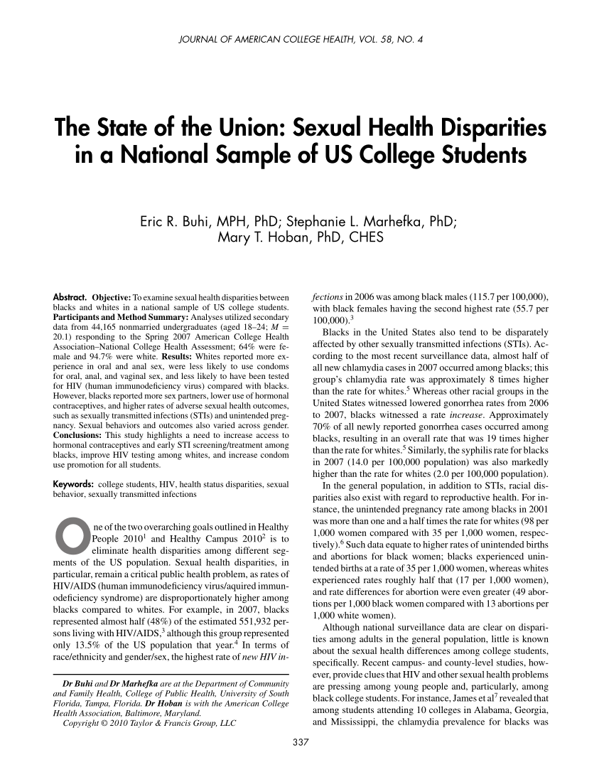 PDF The State of the Union Sexual Health Disparities in a