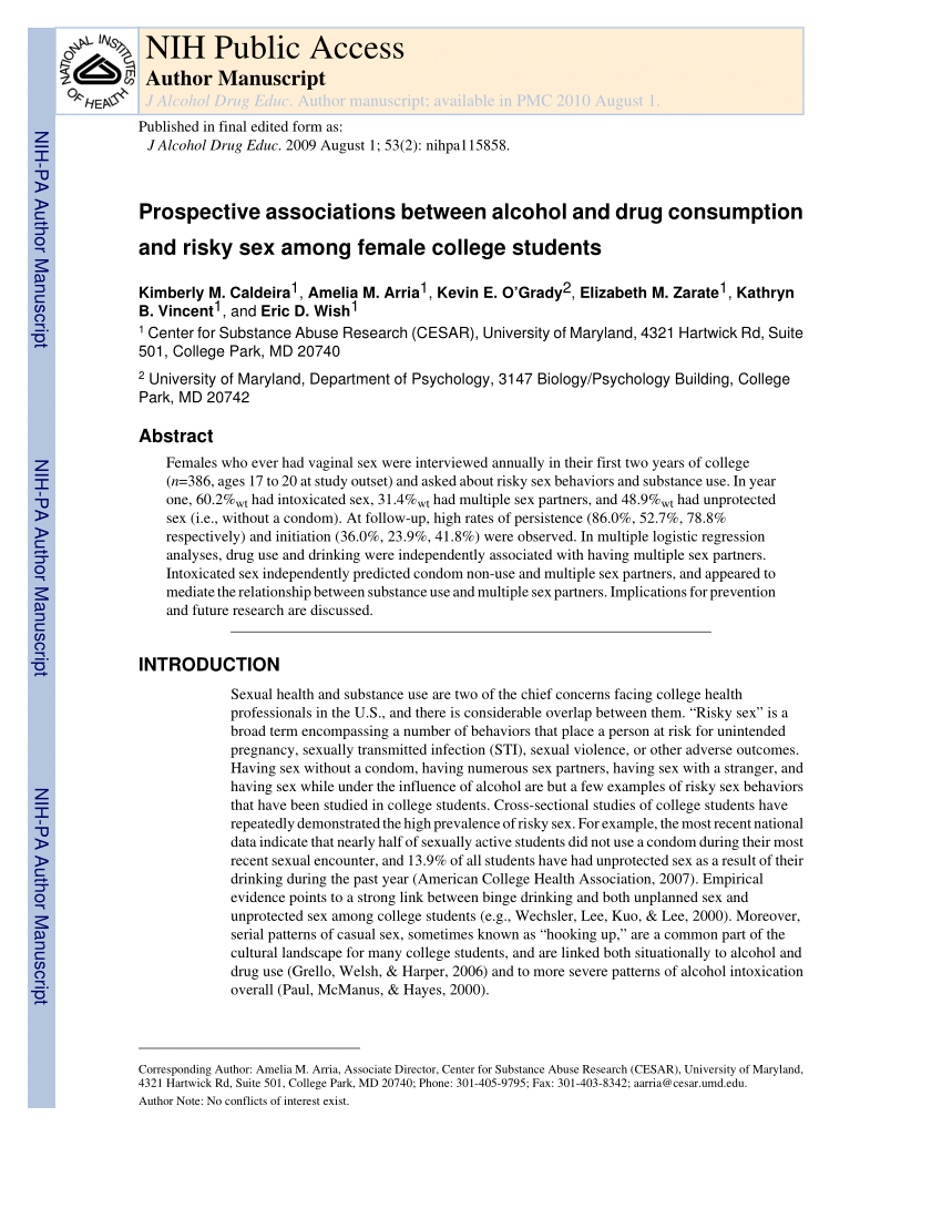 Pdf Prospective Associations Between Alcohol And Drug Consumption And