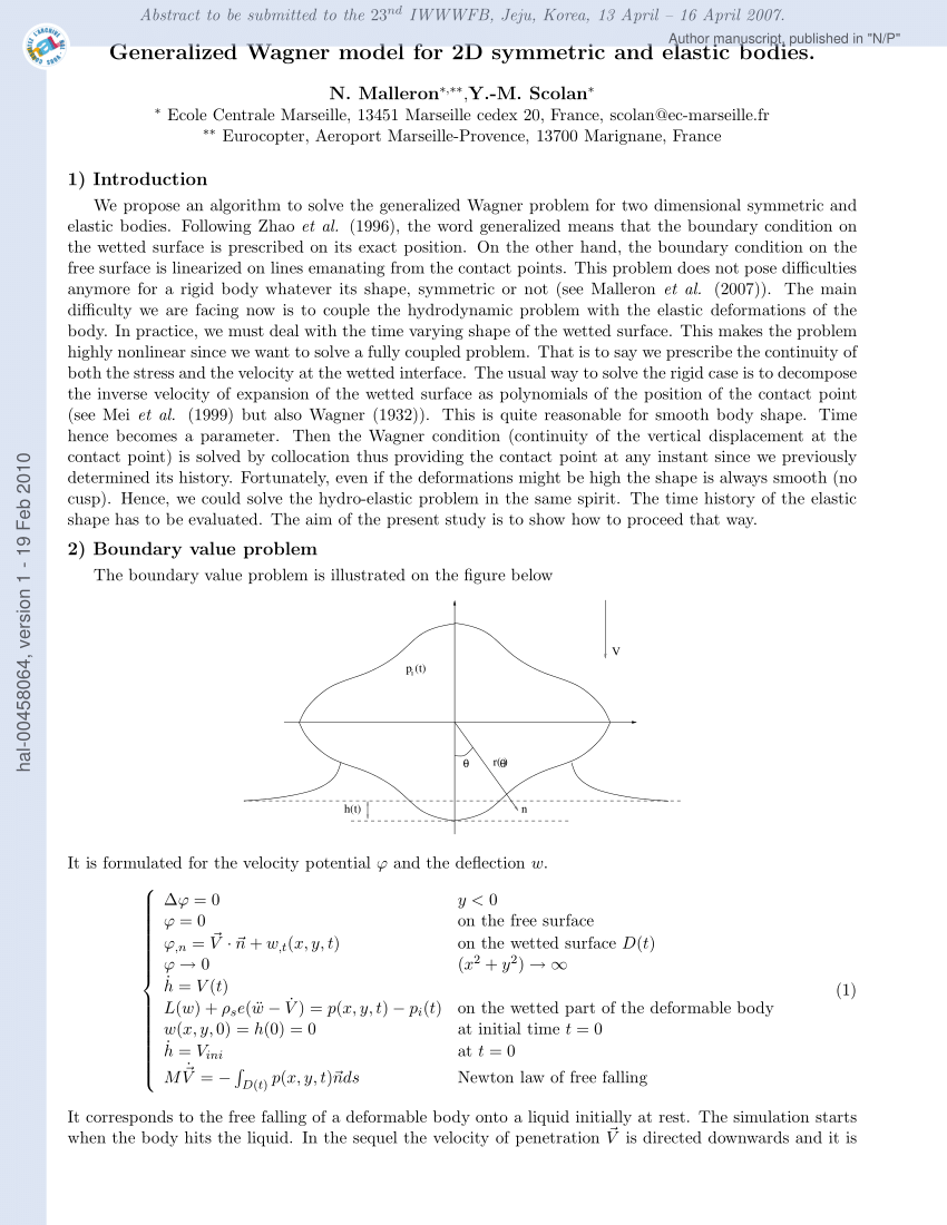 Pdf Generalized Wagner Model For 2d Symmetric And Elastic Bodies