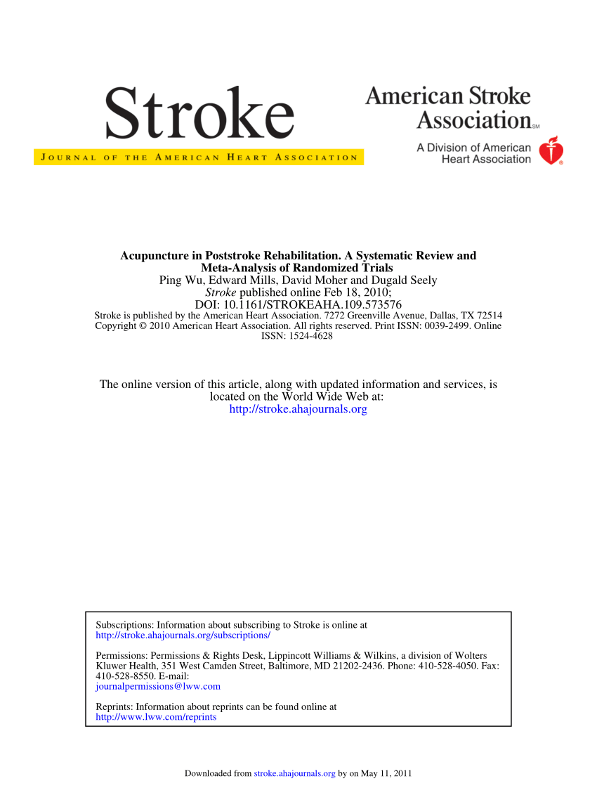 PDF) Acupuncture in Poststroke Rehabilitation: A Systematic Review 