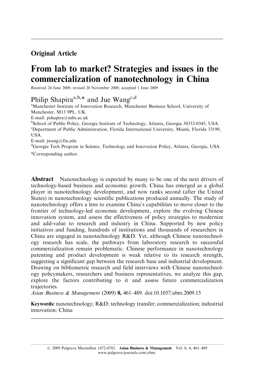 From Lab to market: and issues the commercialization of in China