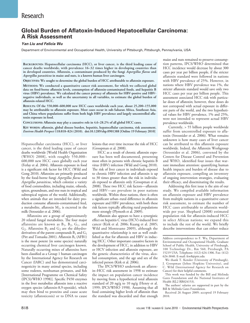 Pdf Global Burden Of Aflatoxin Induced Hepatocellular Carcinoma A Risk Assessment