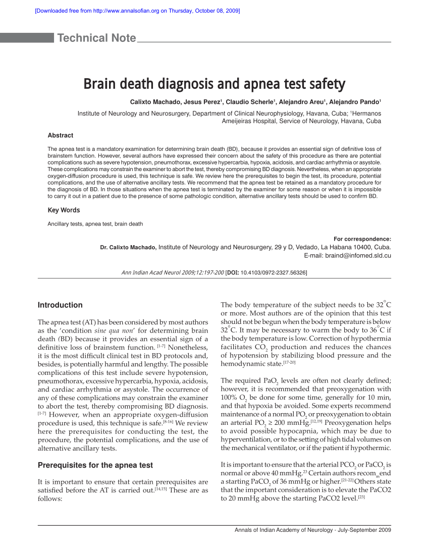 Apnea Testing During Brain Death Assessment: A Review of Clinical Practice  and Published Literature