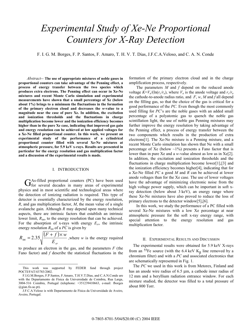 Pdf Experimental Study Of Xe Ne Proportional Counters For X Ray Detection