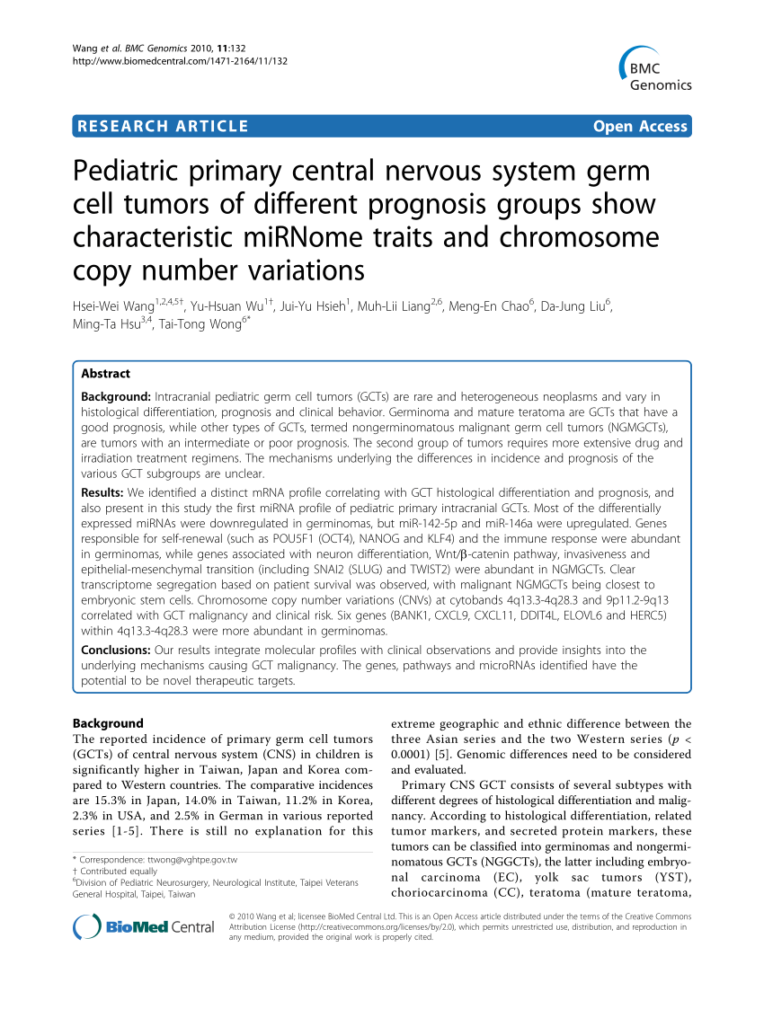 Pdf Pediatric Primary Central Nervous System Germ Cell Tumors Of