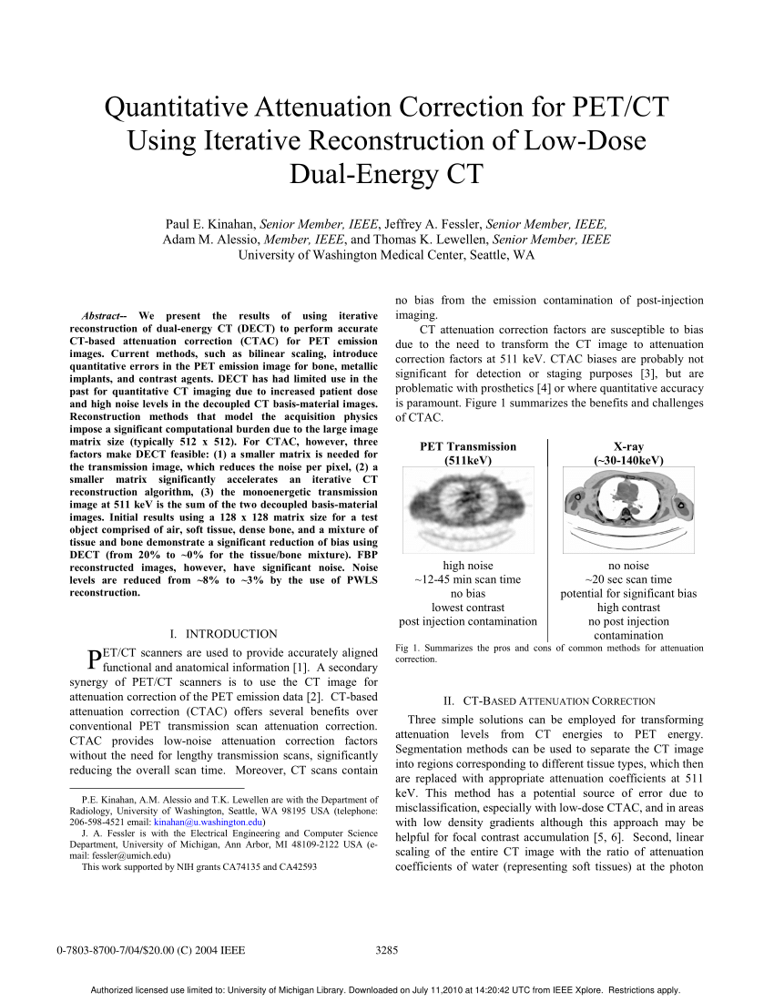 Pdf Quantitative Attenuation Correction For Pet Ct Using Iterative Reconstruction Of Low Dose Dual Energy Ct