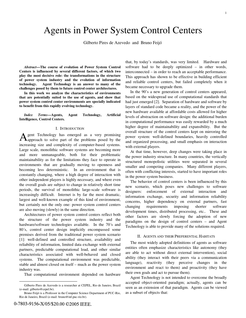 (PDF) Agents in power system control centers