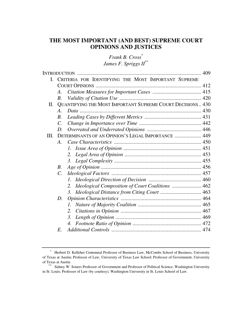 (PDF) The Most Important (and Best) Supreme Court Opinions and Justices