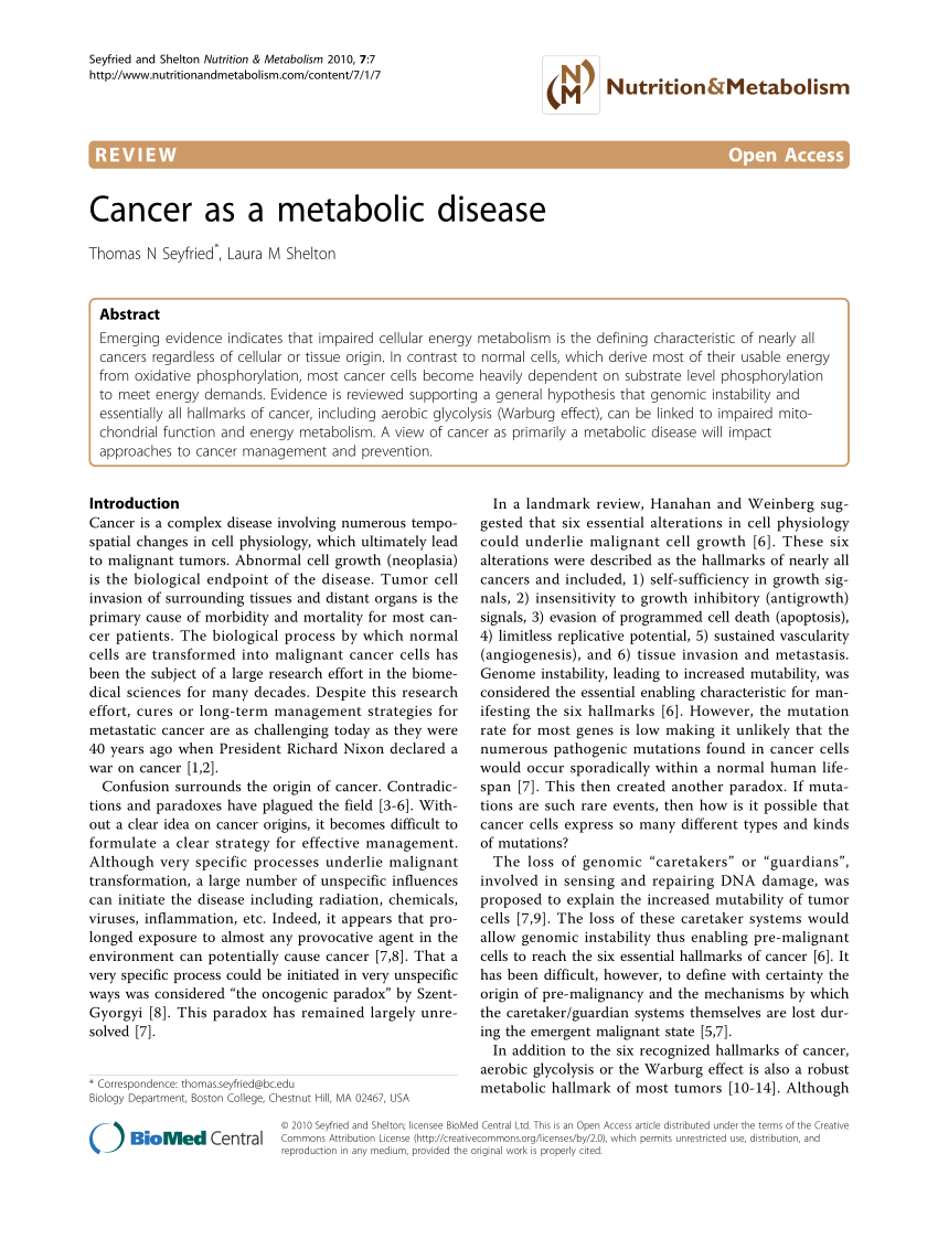 cancer as a metabolic disease pdf download