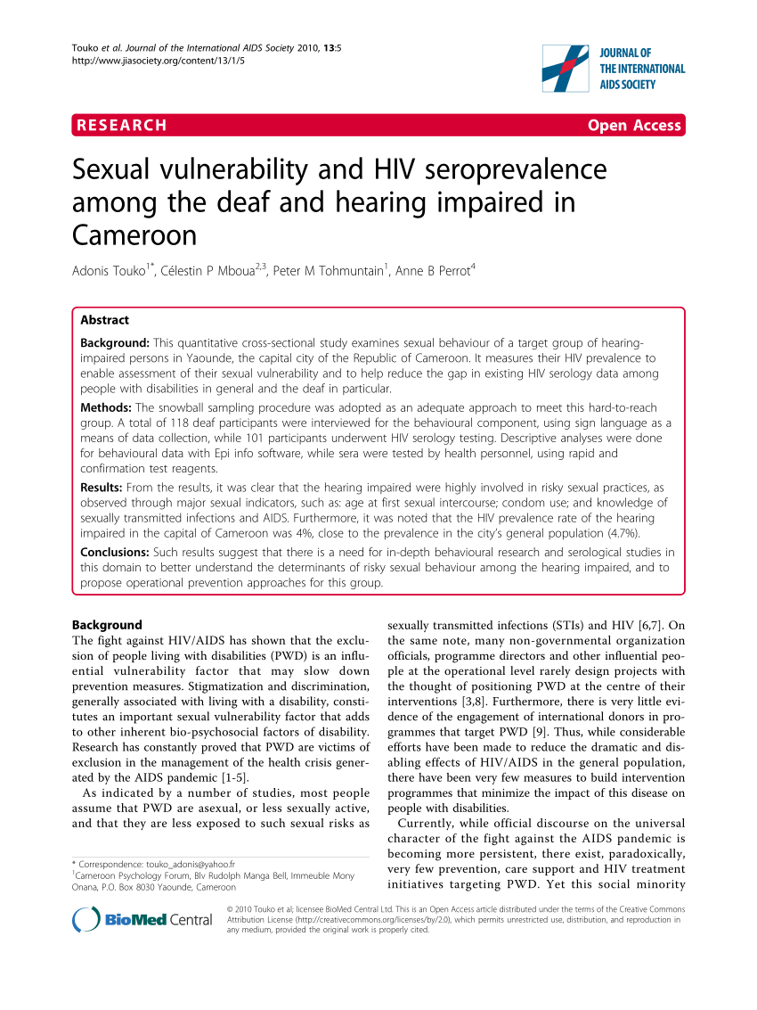 PDF) Sexual vulnerability and HIV seroprevalence among the deaf and hearing impaired in Cameroon