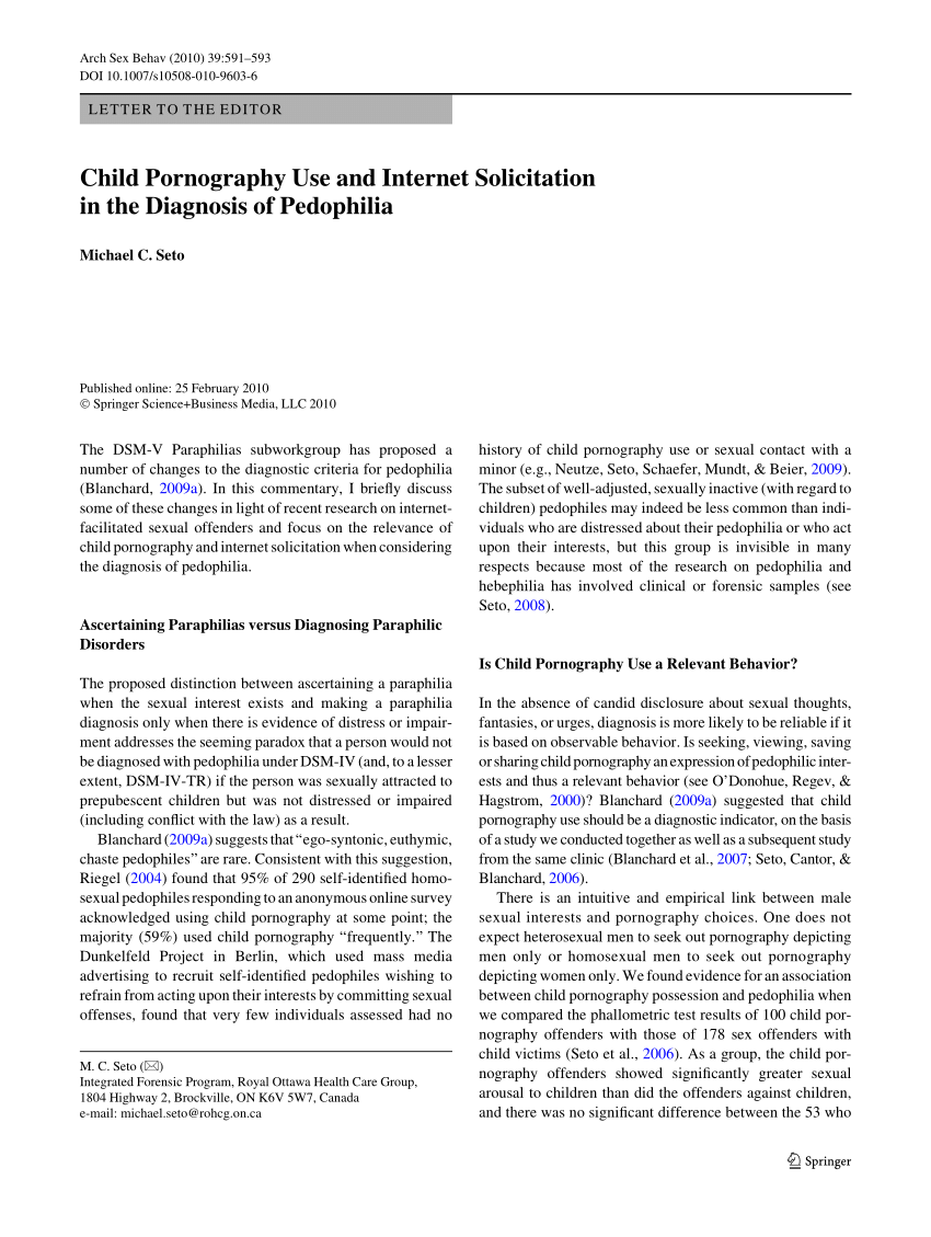 PDF) Child Pornography Use and Internet Solicitation in the Diagnosis of  Pedophilia