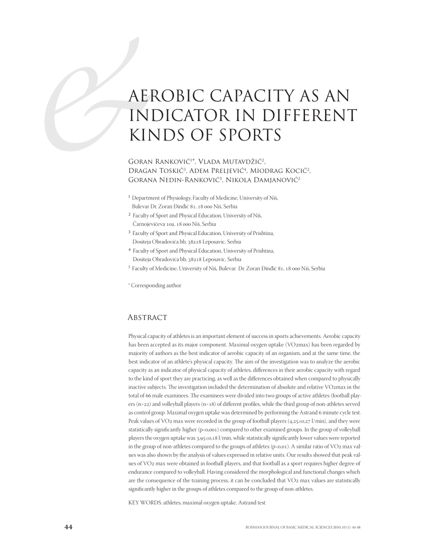 PDF) Aerobic Capacity as An Indicator in Different Kinds of Sports