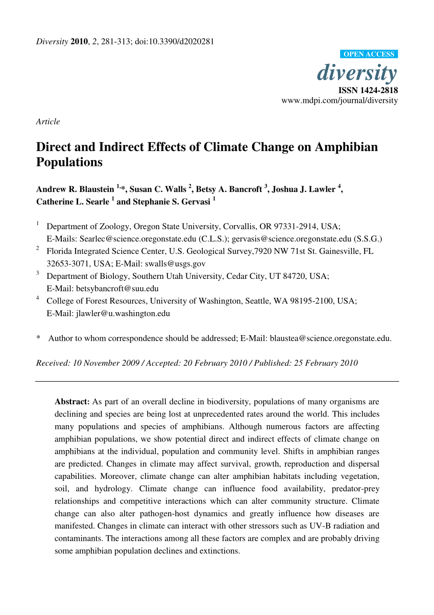 Pdf Direct And Indirect Effects Of Climate Change On Amphibian Populations