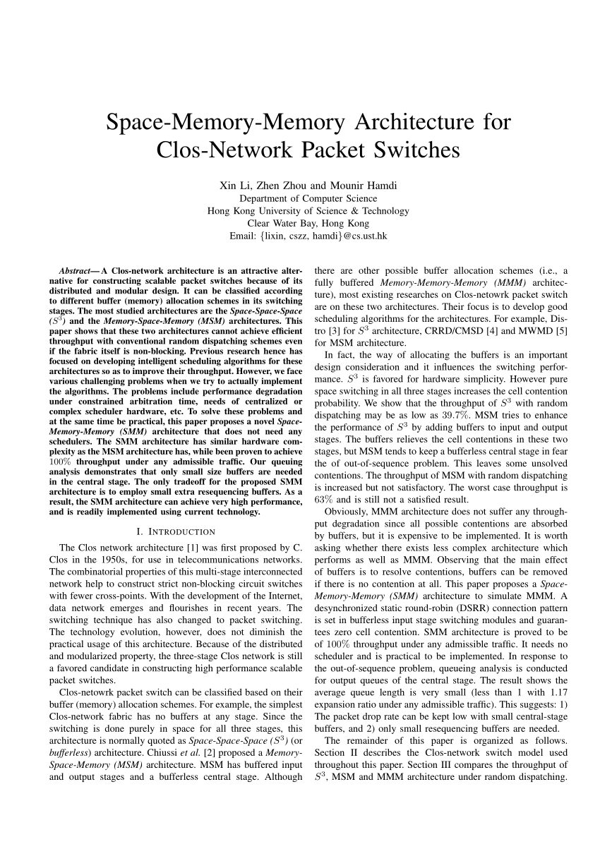 Pdf Space Memory Memory Architecture For Clos Network Packet Switches