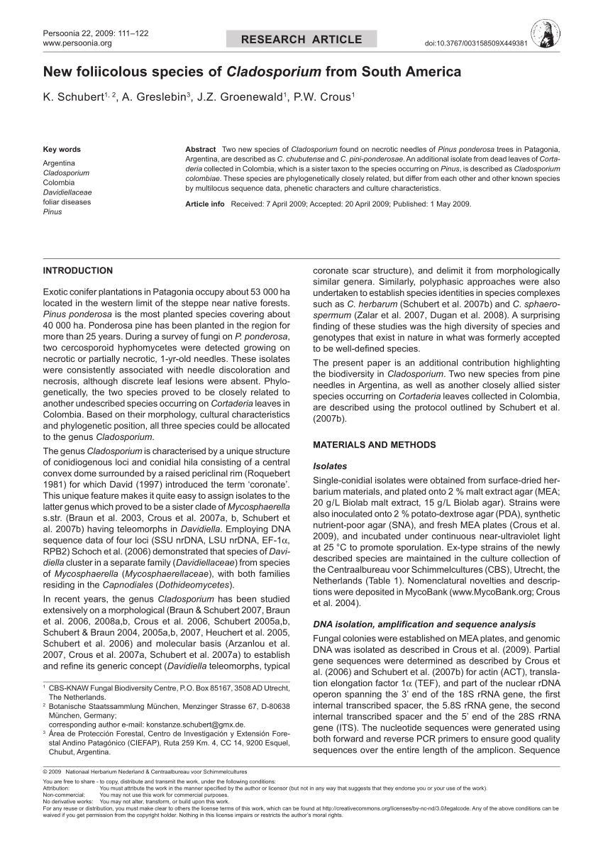 Pdf New Foliicolous Species Of Cladosporium From South America