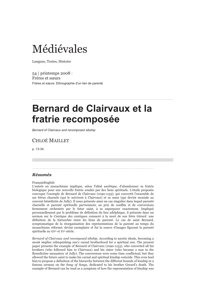 (PDF) Bernard de Clairvaux et la fratrie recomposée