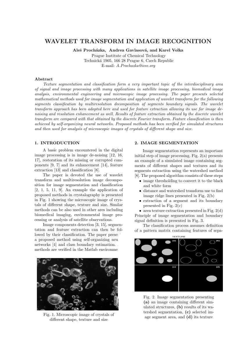 PDF Wavelet transform in image recognition