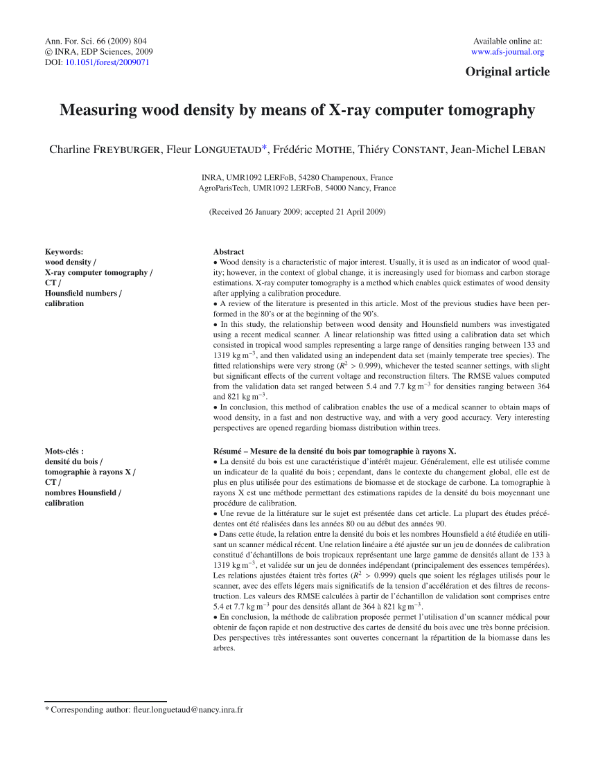 Pdf Measuring Wood Density By Means Of X Ray Computer Tomography