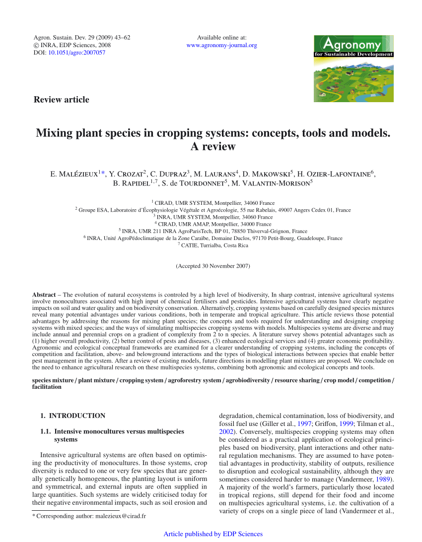 PDF) Mixing Plant Species in Cropping Systems: Concepts, Tools and ...