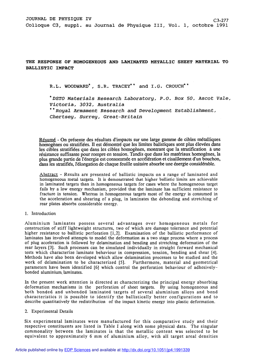 PDF) THE RESPONSE OF HOMOGENEOUS AND LAMINATED METALLIC SHEET