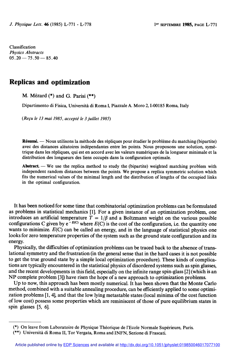 PDF) Replicas and Optimization