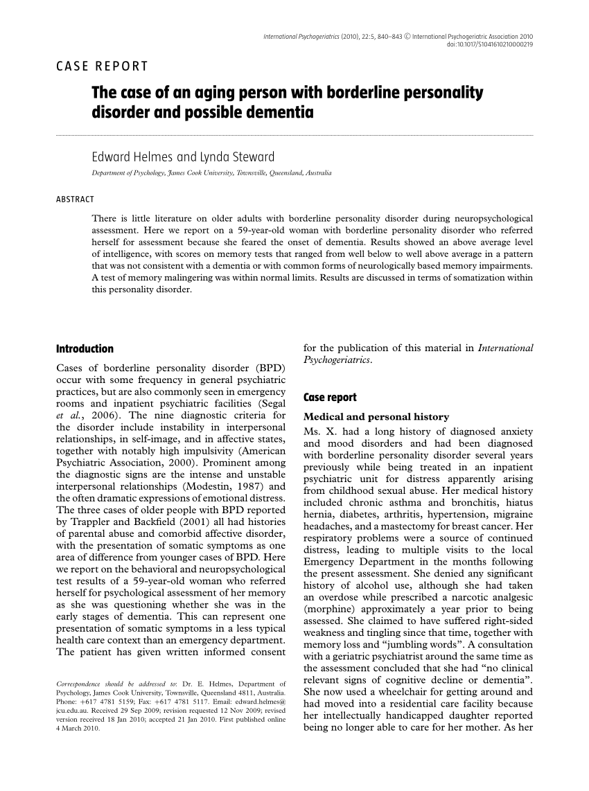 borderline personality disorder in the elderly a case study