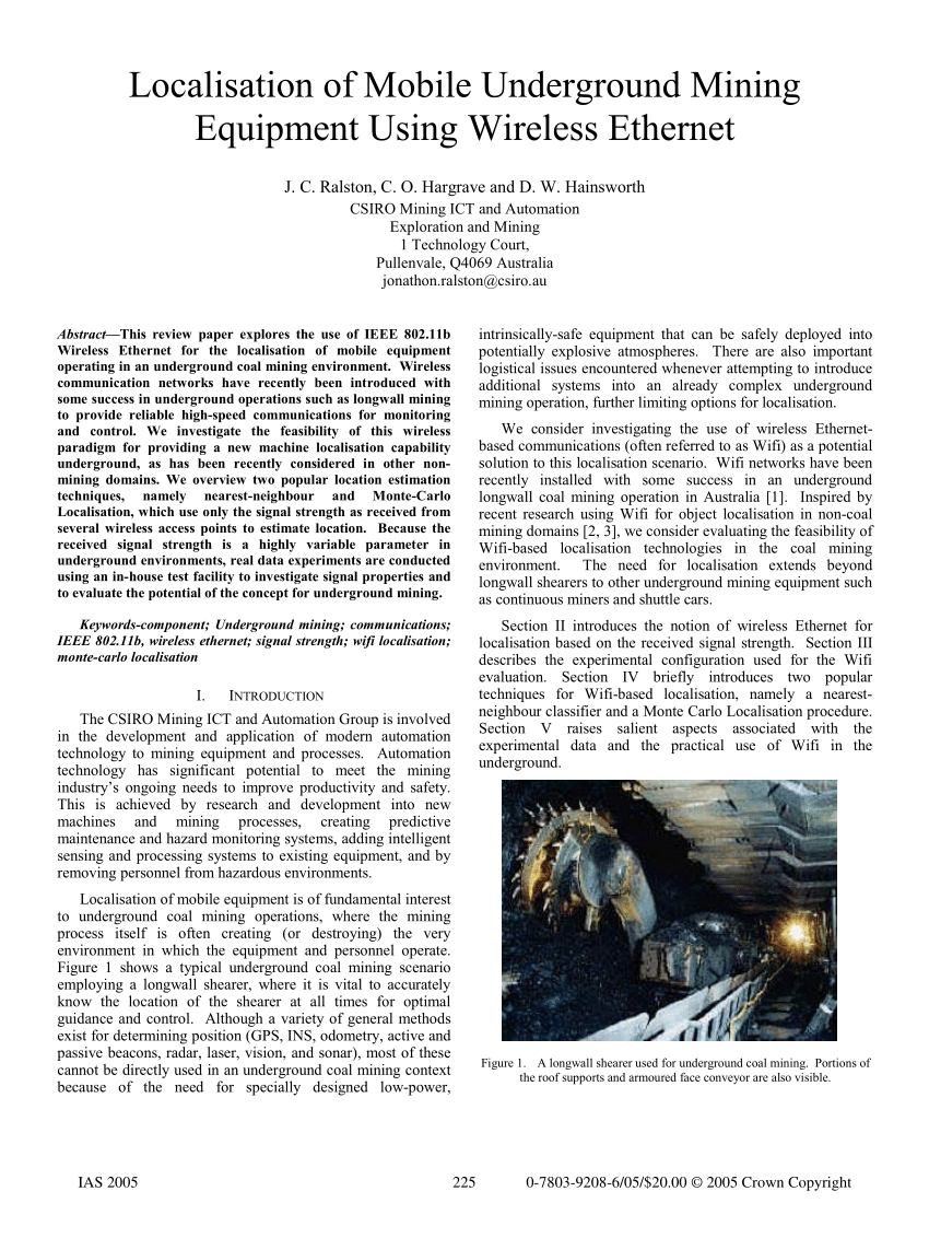 Pdf Localisation Of Mobile Underground Mining Equipment Using Wireless Ethernet