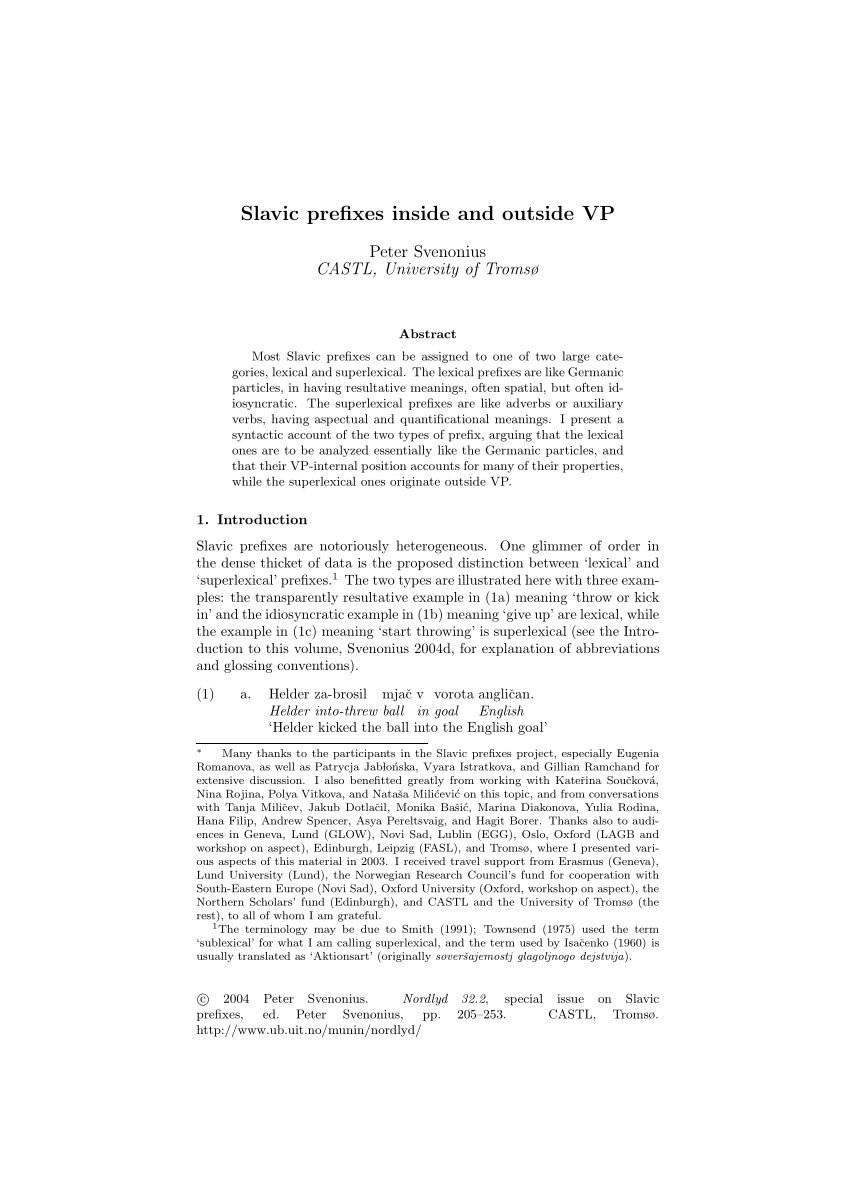 PDF Slavic Prefixes Inside and Outside VP