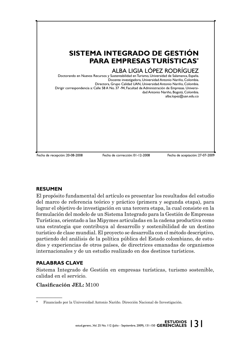 Pdf Sistema Integrado De Gestion Para Empresas Turisticas