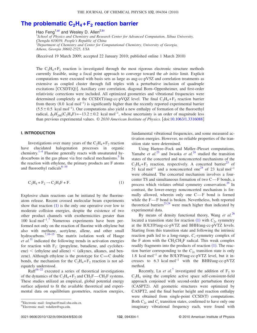 PDF The problematic C2H4 F2 reaction barrier