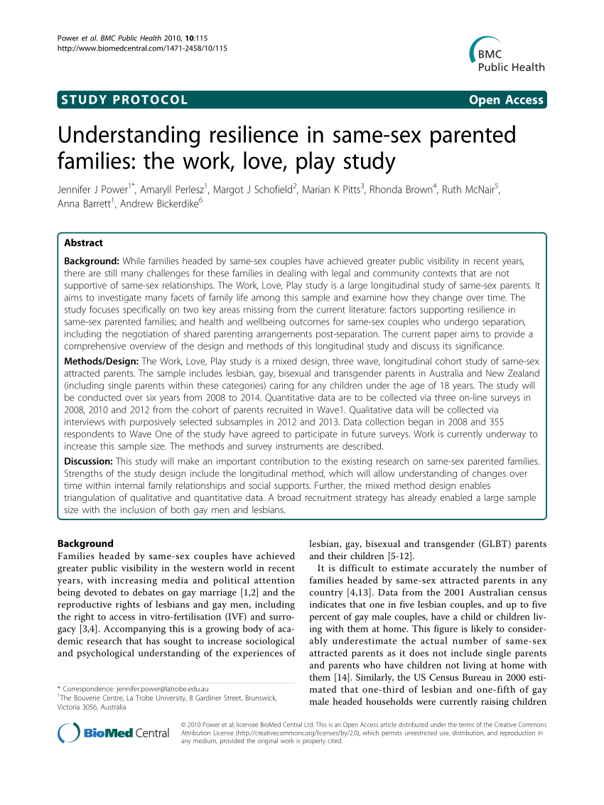 PDF) Understanding resilience in same-sex parented families: The work,  love, play study