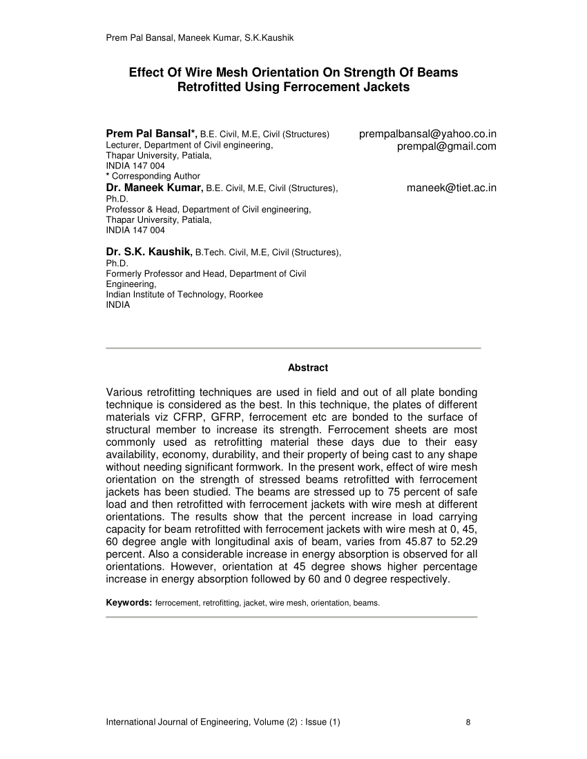 PDF) Effect Of Wire Mesh Orientation On Strength Of Beams