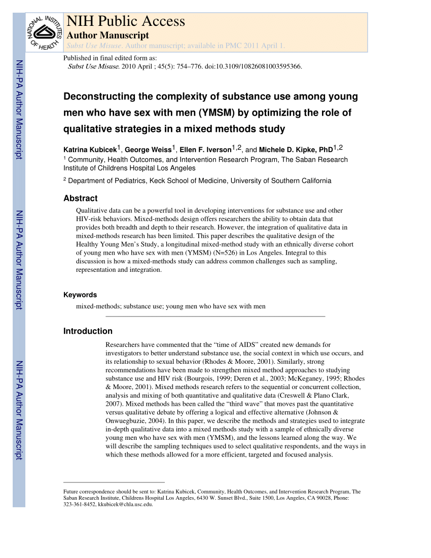 Pdf Deconstructing The Complexity Of Substance Use Among Young Men Who Have Sex With Men Ymsm