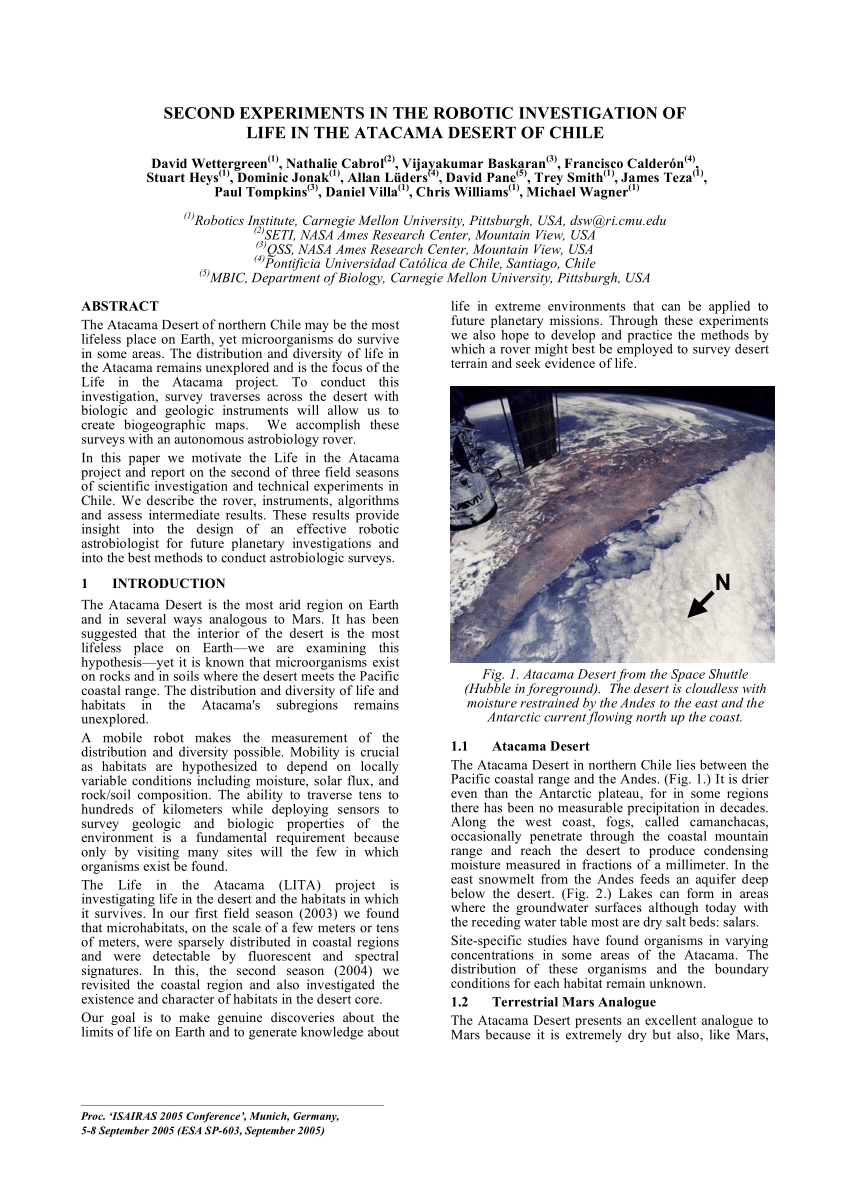Pdf First Experiments In The Robotic Investigation Of Life In The Atacama Desert Of Chile