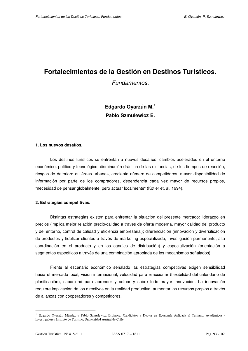 Pdf Fortalecimientos De La Gestion En Destinos Turisticos