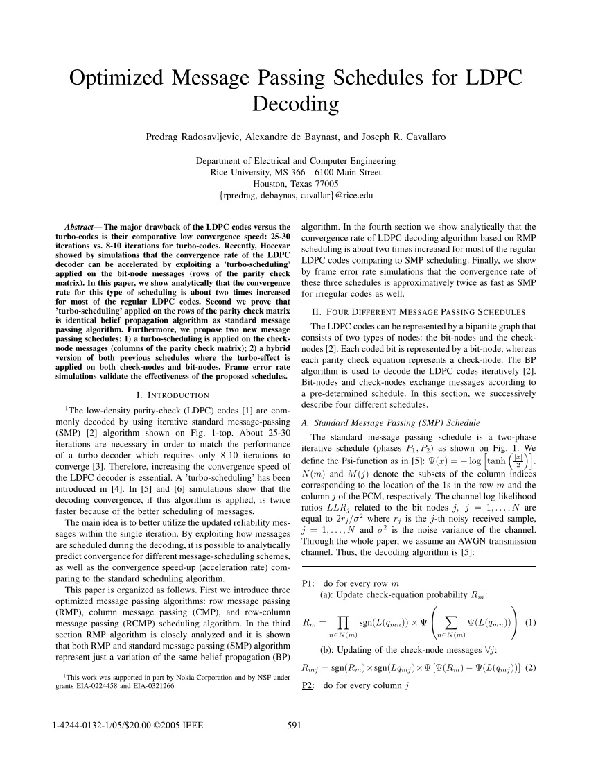 Pdf Optimized Message Passing Schedules For Ldpc Decoding