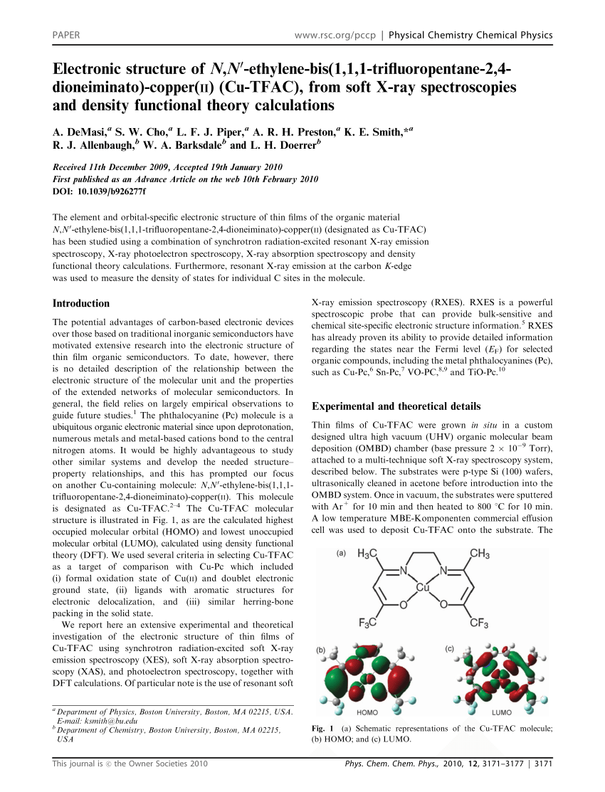 Pdf Electronic Structure Of N N Ethylene Bis 1 1 1 Trifluoropentane 2 4 Dioneiminato Copper Ii Cu Tfac From Soft X Ray Spectroscopies And Density Functional Theory Calculations