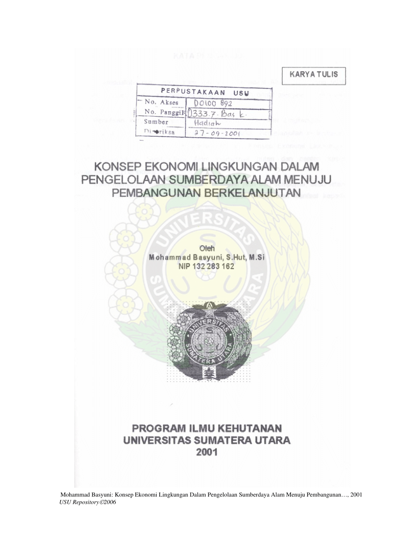 PDF Konsep Ekonomi Lingkungan Dalam Pengelolaan Sumberdaya Alam