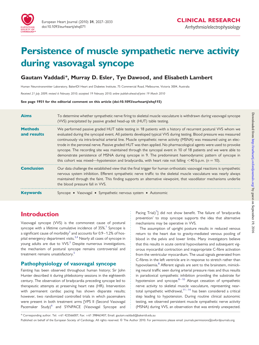 (PDF) Persistence of muscle sympathetic nerve activity during vasovagal