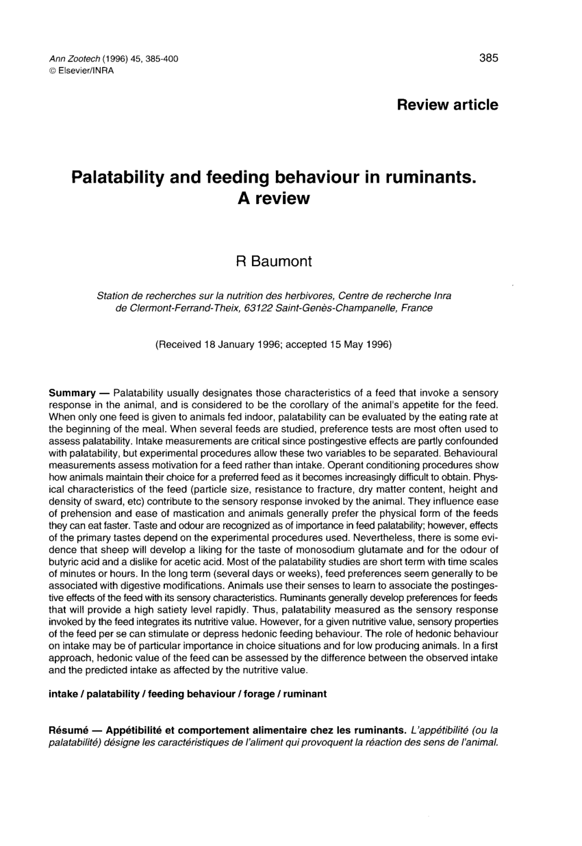 PDF) Palatability and feeding behaviour in ruminants. A review