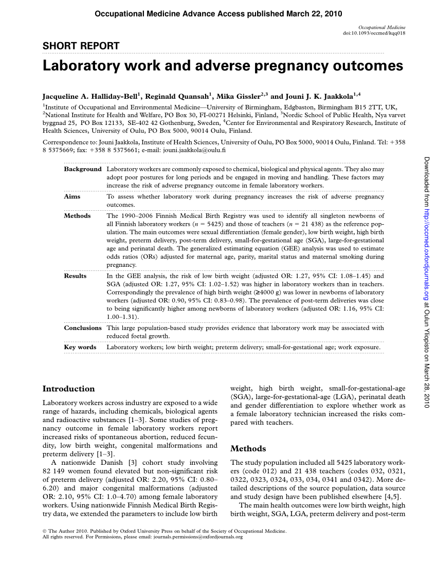 PDF Laboratory work and adverse pregnancy outcomes 