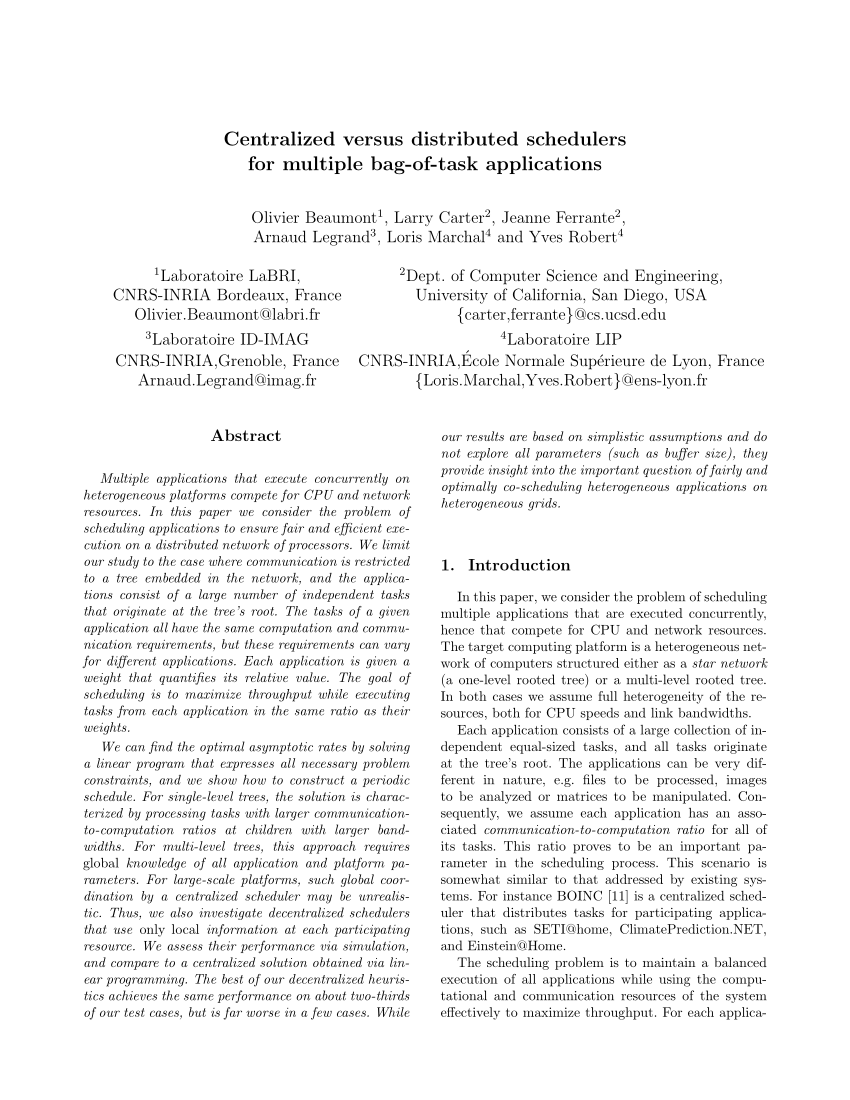 PDF Centralized Versus Distributed Schedulers Multiple Bag of