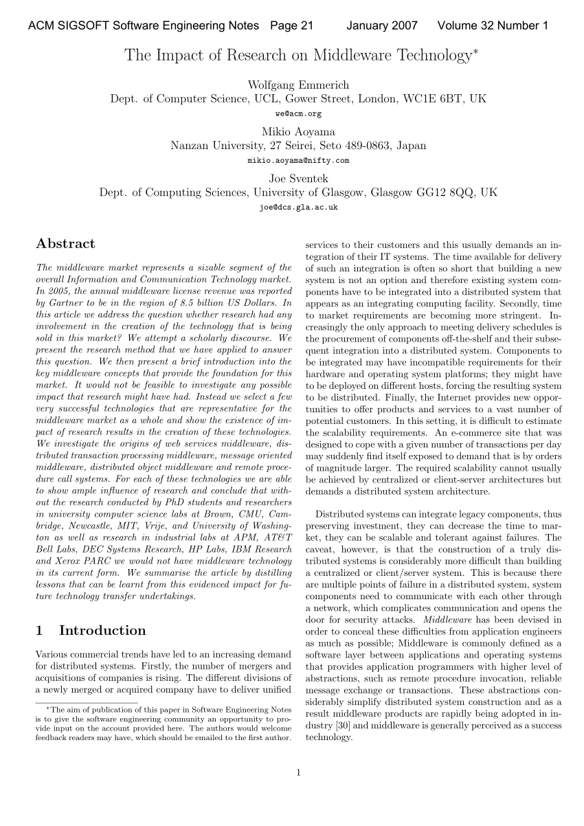 PDF The Impact of Research on Middleware Technology